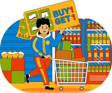 People Shopping at Supermarket Vector Illustration