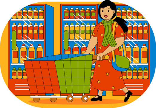 People Shopping at Supermarket Vector Illustration