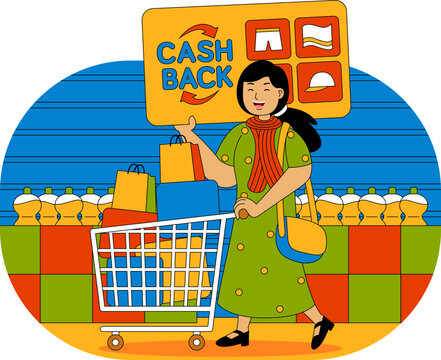 People Shopping at Supermarket Vector Illustration