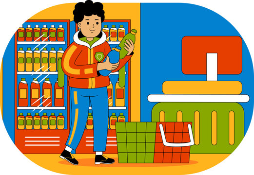 People Shopping at Supermarket Vector Illustration