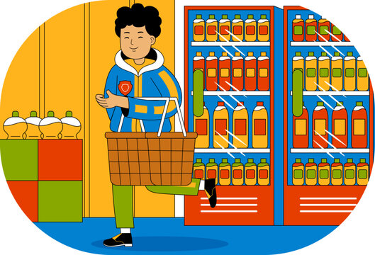 People Shopping at Supermarket Vector Illustration