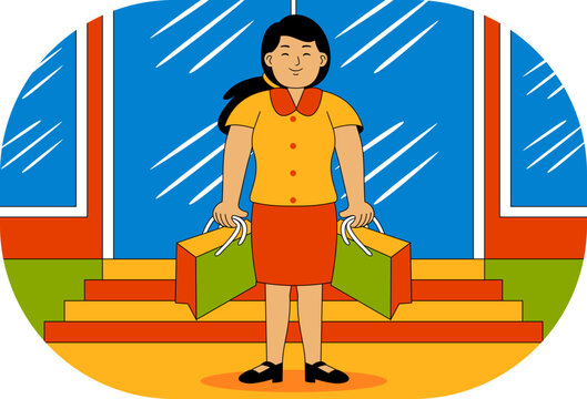 People Shopping at Supermarket Vector Illustration