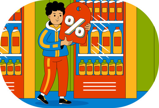 People Shopping at Supermarket Vector Illustration