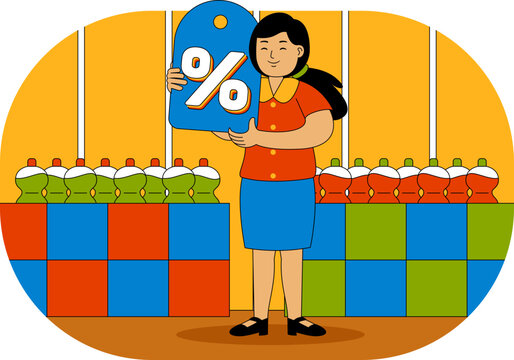 People Shopping at Supermarket Vector Illustration