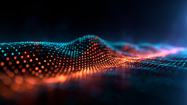 Abstract Digital Data Wave of Glowing Particles