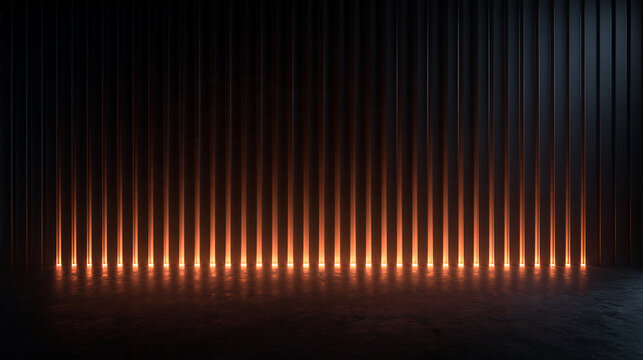 Dark Futuristic Studio Background with Glowing Vertical Neon Lights