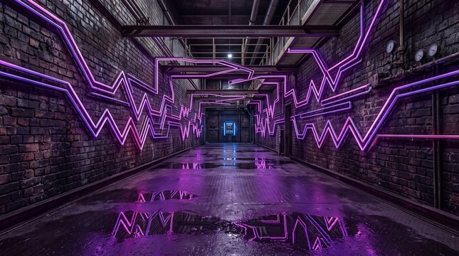 Futuristic Industrial Corridor Illuminated with Purple Neon Lights