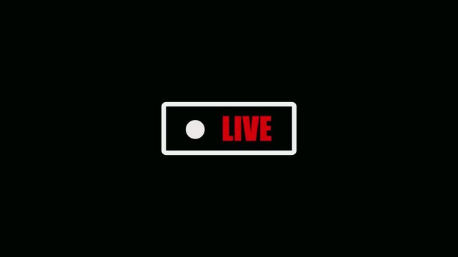 Live streaming indicator icon with red text and blinking circle on a solid black background