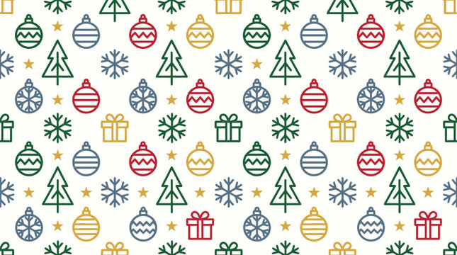Seamless Christmas Pattern with Festive Icons on Transparent Background