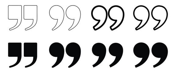 Fototapeta premium Quotation mark vector icon collection, double quote, inverted comma, speech marks, solid and outline typography symbols, writing, publishing, communication design