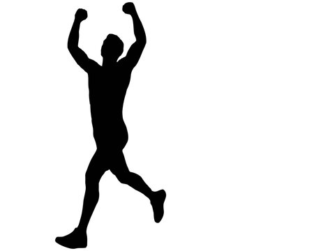 Silhouette of athletic person running with arms raised in victory