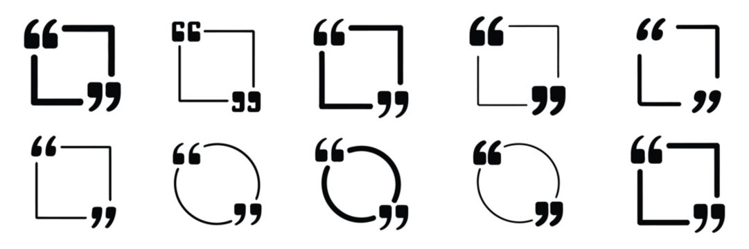 Quote frames with square, circle and speech bubble designs, comment and message symbols, quotation marks, communication, dialogue, social media graphics