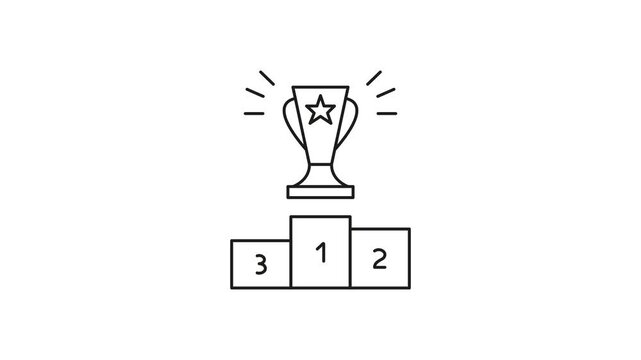 Trophy On Podium Animated Icon With Alpha Channel. Achievement, Success, And Competition Victory Motion Graphic. Recognition And Award Ceremony. On Transparent Background