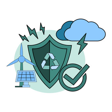 Renewable Energy and Environmental Protection Shield Vector Illustration
