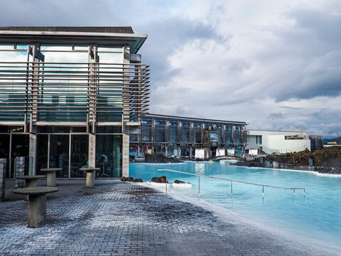 Blue Lagoon, most famous Icelandic commercial hot spring. The milky-blue geothermal water is soothing, surrounding natural rugged black lava rocks feel unique. Grindav&iacute;k, Reykjanes Peninsula, Iceland