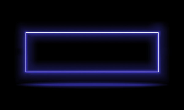 Neon rectangle frame on a black background with a glowing purple light effect