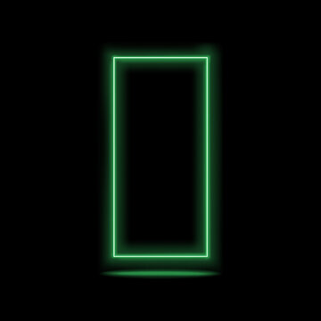 Abstract glowing green neon rectangle frame on a black background digital illustration