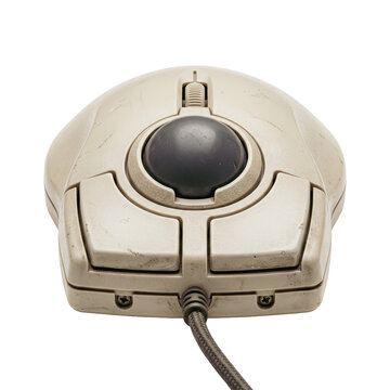 Vintage trackball computer mouse on white background