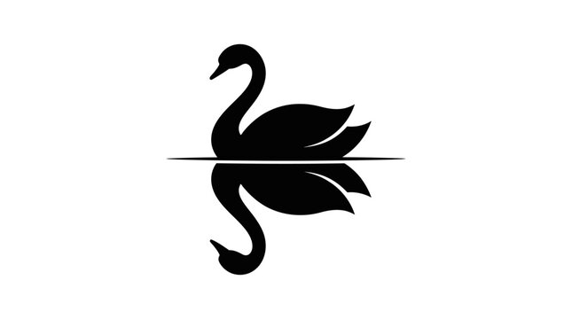 Minimalist black swan silhouette vector logo template with water reflection for branding and elegant design concepts