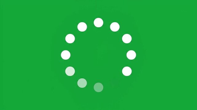 Digital buffering loading circle animation icon with flicker effect on green screen