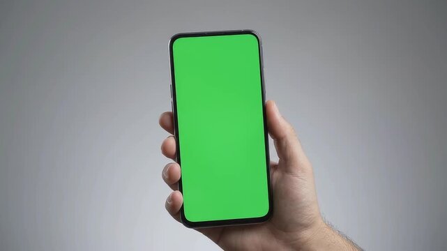 Hand holding smartphone with green screen mockup for kitchen timer countdown app