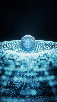 Grid round hole and digital sphere background, 3d rendering.