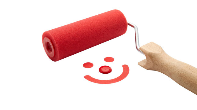 Paint roller drawing smiling face shape on transparent background