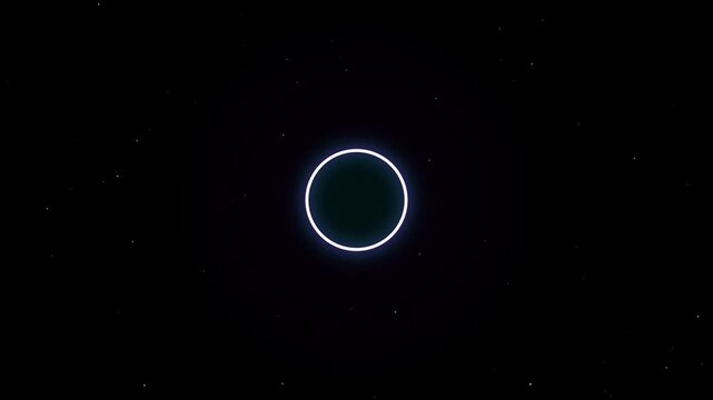 Glowing white circle ring pulsing and shining against a dark starry space background visual effect loop