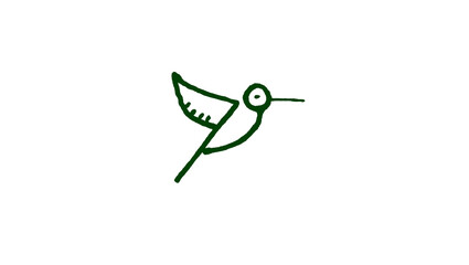 Flying hummingbird in motion hand drawn doodle icon, green outline line art illustration isolated on white background, simple minimalist sketch style flying hummingbird in motion vector clipart, cute  © Sigma
