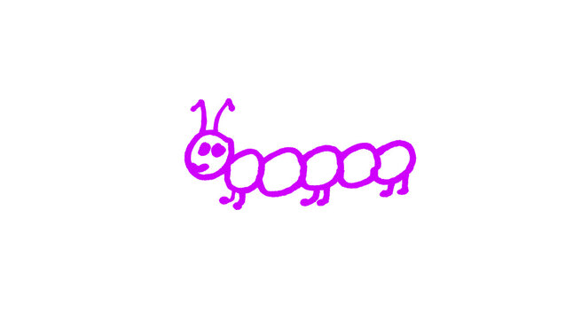 Crawling caterpillar insect hand drawn doodle icon, magenta purple outline line art illustration isolated on white background, simple minimalist sketch style crawling caterpillar insect vector clipart