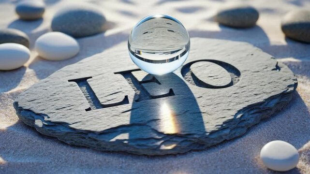 Crystal Sphere on Engraved Stone with Zero Text in Zen Garden