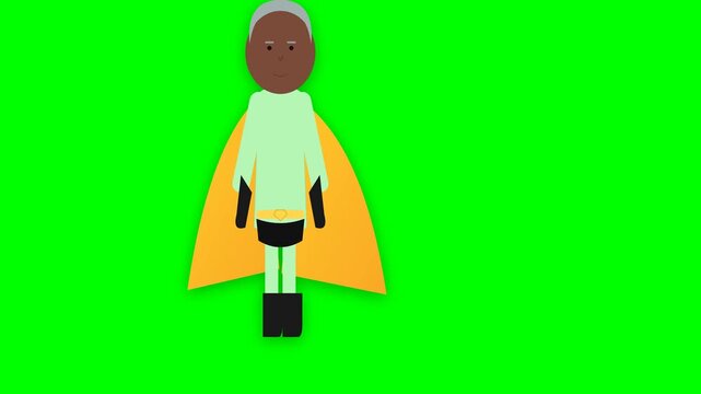 Superhero character illustration standing against bright solid green background