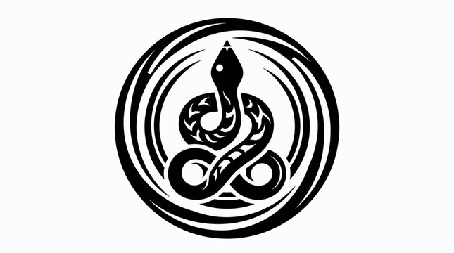 Mystical Serpent Coil Vector Emblem: Professional Hand-Drawn Snake Illustration for Logo and Tattoo