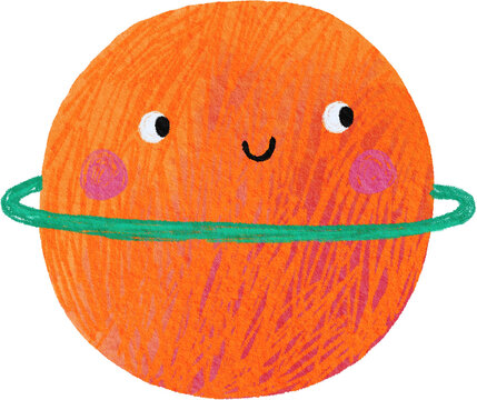 Cute cartoon hand drawn watercolor planet in Space. Playful doodle style. Universe, stars, planet illustration