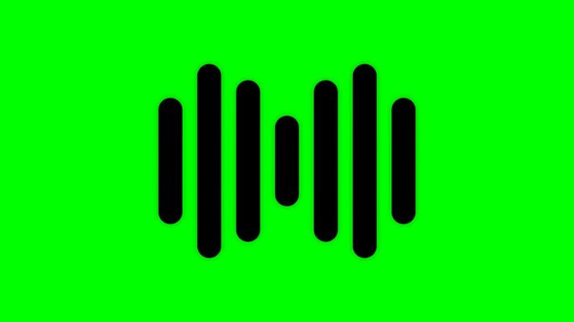 Audio wave sound graphic icon displaying digital equalizer frequencies on solid green background