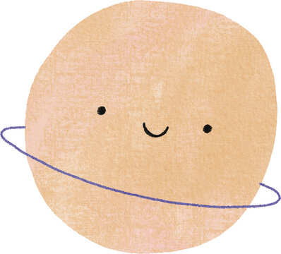 Cute cartoon hand drawn watercolor planet in Space. Playful doodle style. Universe, stars, planet illustration