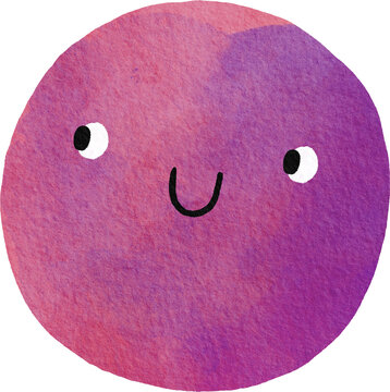 Cute cartoon hand drawn watercolor planet in Space. Playful doodle style. Universe, stars, planet illustration