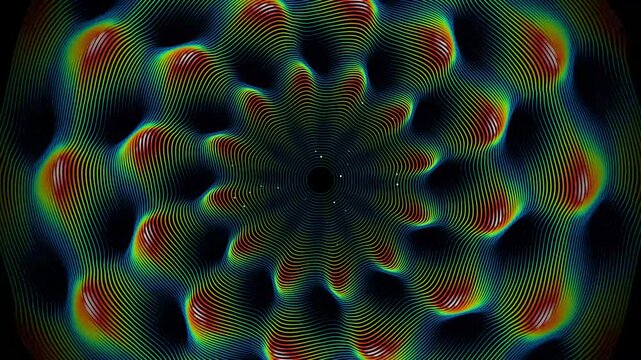 Abstract scientific pattern pulsing in vibrant multi-colored light waves for digital technology concept