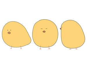 Cute Yellow Chick Characters in Three Angles (Front, Side, Profile) Hand Drawn Illustration © Yeonju