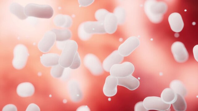 Large groups of bacterium with red background, 3d rendering.