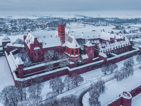 Malbork castle at snowy winter in Poland