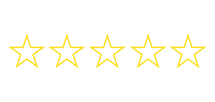 Yellow 5 stars rating concept. Five stars outline icon for customer review of service and product