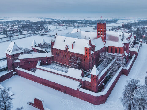 Malbork castle at snowy winter in Poland