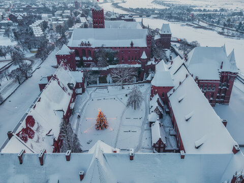 Malbork castle at snowy winter in Poland