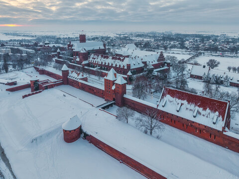 Malbork castle at snowy winter in Poland