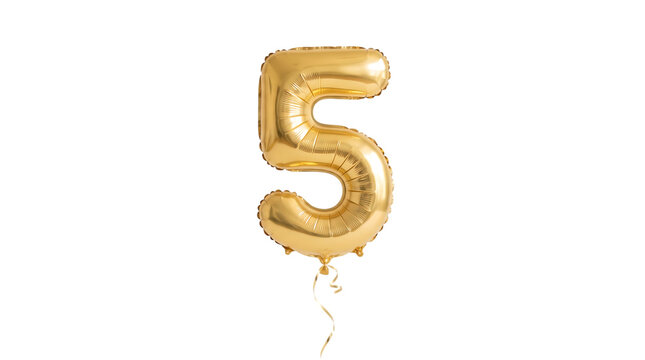Golden balloon number 5 with transparent background PNG