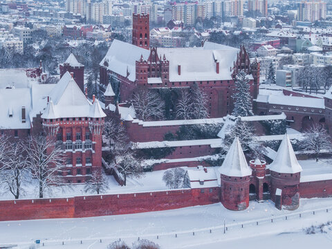 Malbork castle at snowy winter in Poland