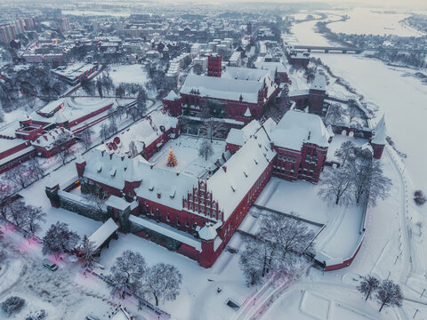 Malbork castle at snowy winter in Poland