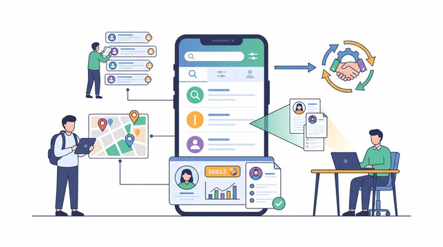 Mobile Data Management and Cross-Team Information Sharing Platform Flat Illustration
