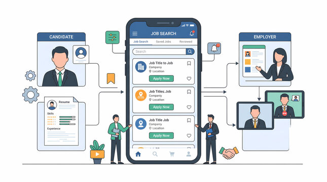 Mobile Team Directory and Professional Network App Connecting Employees and Management Illustration